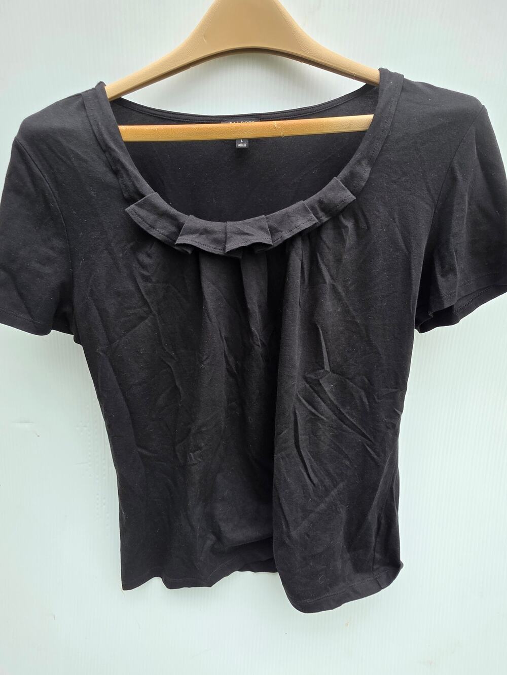 Talbots Black Pima Cotton Modal Ruffle Neck T-Shirt Size Large Petite classic